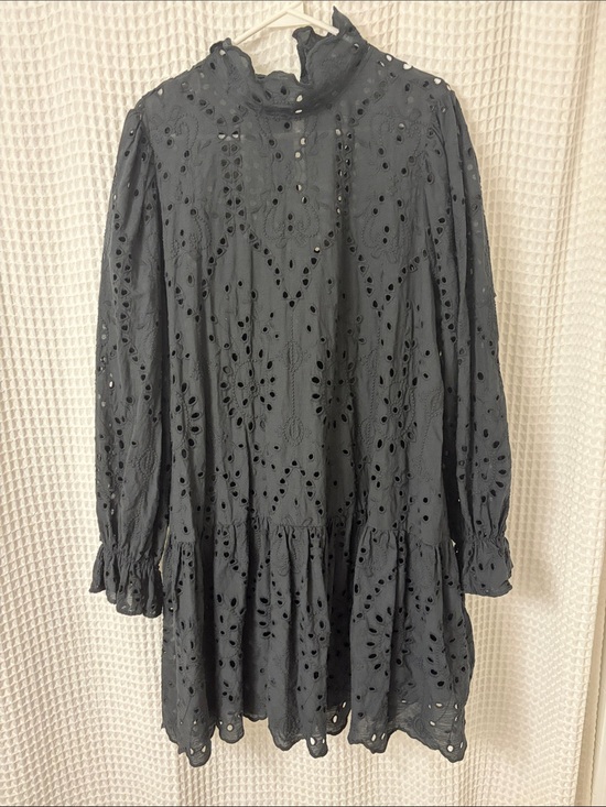Eloquii Dresses & Skirts - Eloquii Black Eyelet High Neck Long Sleeve Cotton Dress Size 18